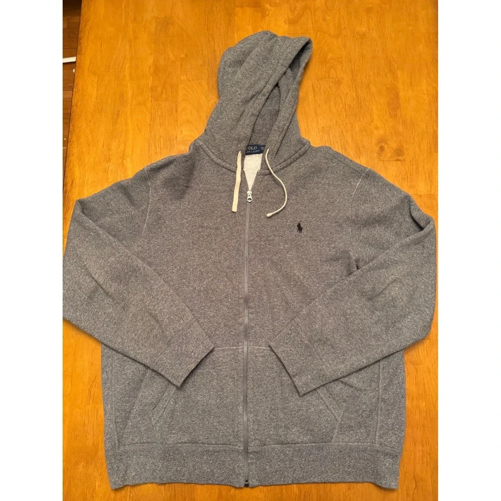 Polo Ralph Lauren Mens XXL Full Zip Hoodie Heather Grey Fleece Pony Logo Jacket